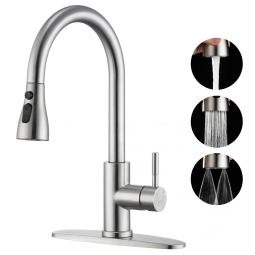 Torneira Cozinha de Aço Inoxidável, com Pulverizador de 3 Funções, Punho Único, GAGALIFE PT-SDP-BN, Níquel Escovado