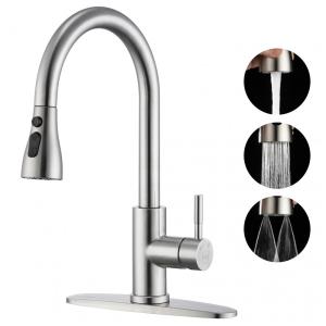 Torneira Cozinha de Aço Inoxidável, com Pulverizador de 3 Funções, Punho Único, GAGALIFE PT-SDP-BN, Níquel Escovado