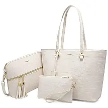 LOVEVOOK Conjunto de Bolsas Femininas de Ombro em Couro Sintético, Branca