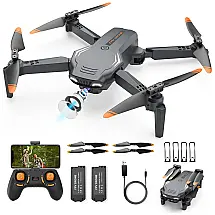 Drones para Crianças Iniciantes, HD 1080P com Câmera, 2 Baterias, Controle Remoto Wi-Fi, Selfie por Gestos e 360° Giros, VATEPRTOY, Preto