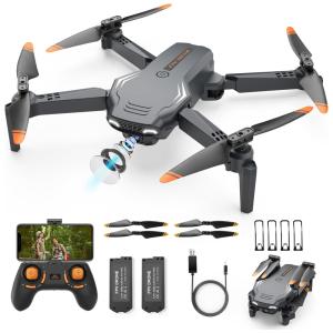 Drones para Crianças Iniciantes, HD 1080P com Câmera, 2 Baterias, Controle Remoto Wi-Fi, Selfie por Gestos e 360° Giros, VATEPRTOY, Preto