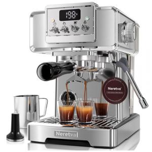 Máquina de Espresso 15 Bar 58mm, Vaporizador Profissional, Manômetro, Neretva, Retrô, Inox Prata, 220V