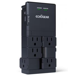 Protetor Contra Picos de Energia e Raios 1080 Watts com 6 Portas CA e 2 USB, 110v, ECHOGEAR, Preto