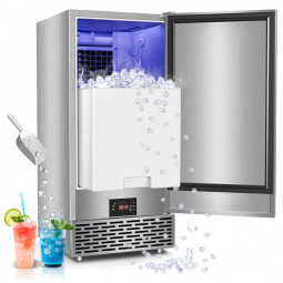 Máquina de Gelo Sob Bancada RAPSUAR Aço Inoxidável 54 kg/24h Bin 16 kg Porta Reversa 110V