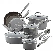 Conjunto de Panelas Antiaderentes e Utensílios, 12 Peças, RACHAEL RAY 16802, Cinza