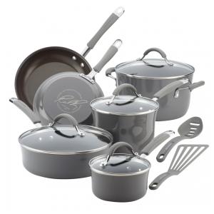 Conjunto de Panelas Antiaderentes e Utensílios, 12 Peças, RACHAEL RAY 16802, Cinza