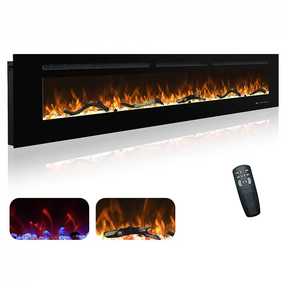 Lareira Elétrica de Embutir A45x182L Digital, Luz LED, Chamas Multicolorida e Temporizador, 1500W, 110v, OXHARK FLAME, Preto