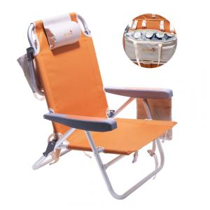 Cadeira de Praia Portátil com 5 Posições e Mochila para Bebidas, Sunnyfeel, Laranja
