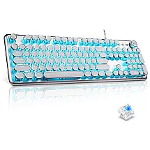 Teclado Ergonômico Sem Fio Recarregável Reduz a Tensão das Mãos com Teclado de Máquina de Escrever e Luz LED, ALKEM, Prateado