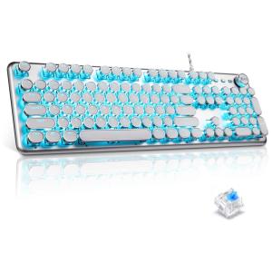 Teclado Ergonômico Sem Fio Recarregável Reduz a Tensão das Mãos com Teclado de Máquina de Escrever e Luz LED, ALKEM, Prateado