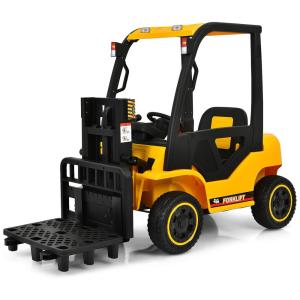 Empilhadeira Elétrica 1 Assento 12V, com Luzes de LED, MP3, COSTZON, Amarelo