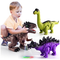 Kit 3 Dinossauros Elétricos com Luzes e Sons de Rugido para Crianças de 2 a 5 anos, TEMI