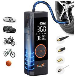 Compressor de Ar Portátil 150 PSI Recarregável com Tela LED e Inflação 2,5X Mais Rápida, 12V, TowerTop, Preto e Laranja