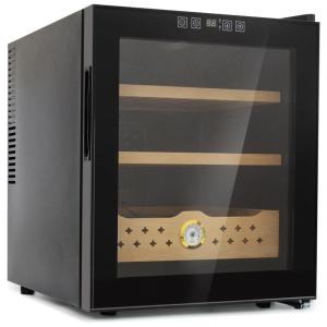 Umidor Elétrico 50L com Controle de Resfriamento, Aquecimento e Umidade, Prateleiras de Cedro Espanhol, Estilo Gabinete.