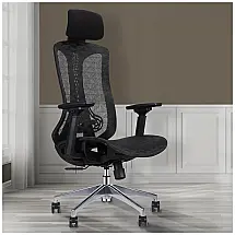 Cadeira de Escritório Ergonômica Giratória com Apoio de Braços, Suporte Lombar Ajustável e Apoio de Cabeça, LOGICFOX, Preto