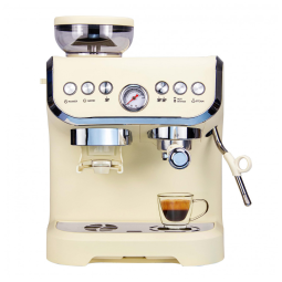 Máquina de Café 15 Bar com Vaporizador, Moedor Embutido e Tanque de Água Removível de 2L, 110V 1450W, MIROX, Bege