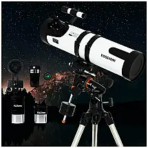 Telescópio Astronômico 300x com 2 Oculares Plossl, Lente Barlow 3X e Tripé Ajustável, ESSENWI 130EQ, Branco