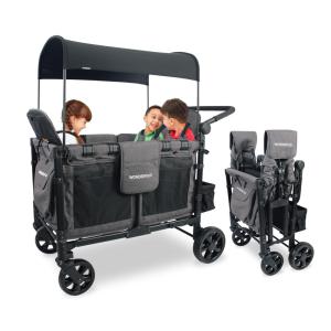 WONDERFOLD W4 Carrinho de Bebê para Passeio com 4 Assentos e Proteção Solar, Laranja