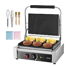 Grill Panini Comercial VEVOR 1800W Inox Placa Canelada 34x24cm Controle de Temperatura 110V