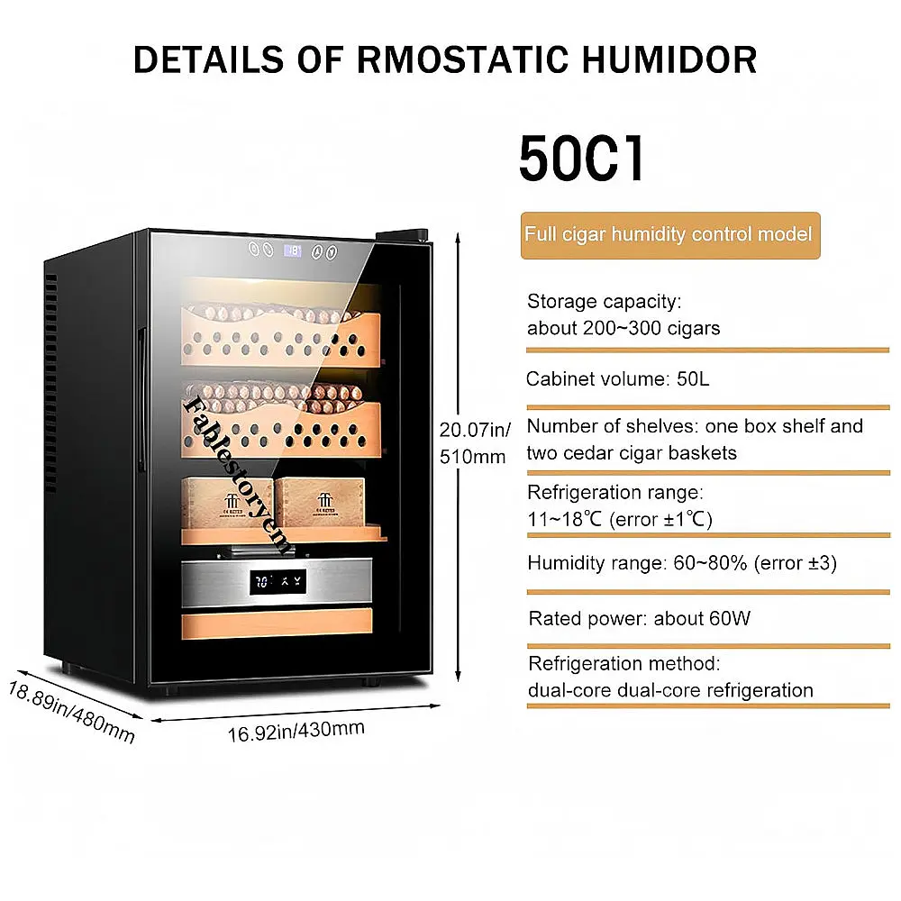 Humidor Elétrico Fablestoryem Preto 50L com Controle de Temperatura e Umidade para 200-300 Charutos 110V — foto 3