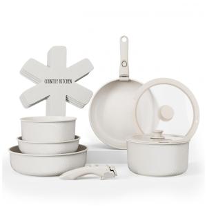 Jogo de Panelas e Frigideiras, Material em Alumínio com 16 Peças e Cabo Removível, Country Kitchen, Losango Creme