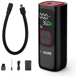 Compressor de Ar Portátil 160 PSI Recarregável com Tela LED e Desligamento Automático, 12V, VacLife VL768, Preto e Azul