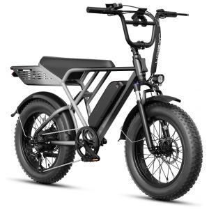 Bicicleta elétrica Jasion RetroVolt grafite pneus 20x4 suspensão dupla motor 2000W pico bateria 48V 13Ah 70 km 7 marchas 110V