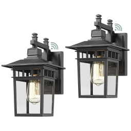 Arandela Luminária Moderna Externa de Parede à prova dágua com Sensor, Base E27, 2 Unidades, BEIONXII DM9244W TBK, Preto