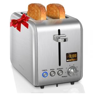 Torradeira Elétrica 2 Fatias com 7 Níveis de Tostagem, Visor de LED, Função Descongelar e Bandeja de Migalhas Removível, 110V 900W, SEEDEEM