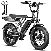 Bicicleta elétrica Jasion RetroVolt cinza névoa, pneus 20x4, motor 750W pico 2000W, bateria 48V 13Ah, 7 marchas, suspensão dupla