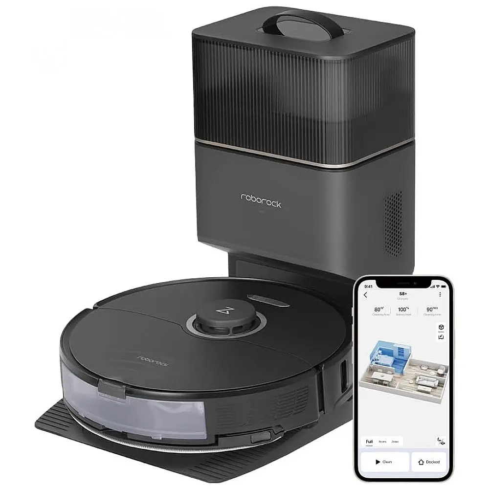 Aspirador de Pó Robô com Esfregão Controlado por APP e Sucção Forte 6000PA, 110V, roborock S8, Preto