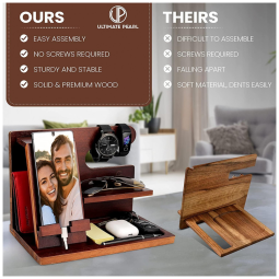 Porta Chaves e Organizador Tudo em Um de Madeira com Suporte para Celular, ULTIMATE PEARL, Marrom