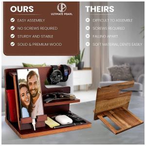 Porta Chaves e Organizador Tudo em Um de Madeira com Suporte para Celular, ULTIMATE PEARL, Marrom