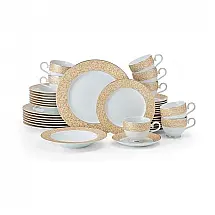 Aparelho de Jantar Mikasa Parchment Gold 40 Peças Porcelana Serviço para 8 Friso de Ouro