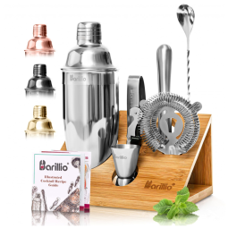 Kit Bn Profissional 7 Peças em Aço Inoxidável com Suporte de Bambu e Livro de Receitas, BARILLIO, Prateado
