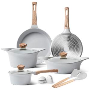 Jogo de Panelas e Frigideiras Antiaderentes em Alumínio com Utensílios, YIIFEEO, Azul