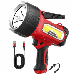 Lanterna de Mão Recarregável FORTO com 2000 Lumens, Suporte Dobrável e 6 Modos de Luz - Ideal para Barcos, Caça e Trilhas