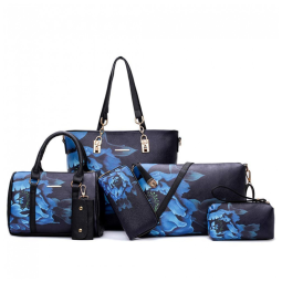 Conjunto de Bolsas Femininas 6 Peças com Carteira, 2E youth, Azul Florido