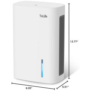 Desumidificador para Casa 1,8L com Desligamento Automático, Luz LED e Área 74m2, ToLife TZC4S, Branco