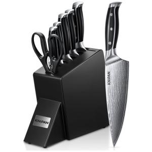 Conjunto de Facas em Aço Inoxidável com Bloco de Bancada, 7 Peças, KNIPAN, Preto