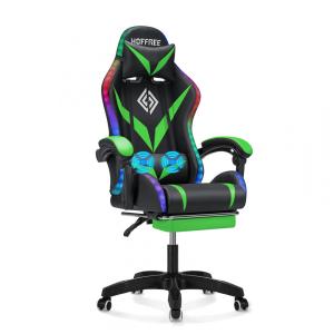 Geepro Gaming Chair with Massage and LED RGB Lights Ergonomic Computer Chair with Footrest High Back Video Game Chair with Adjustable Lumbar