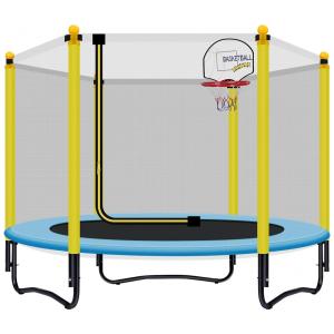 Cama Elastica Infantil com Diâmetro e Cesta de Basquete para até 150 kg, Amarela, NROMANT, Amarelo