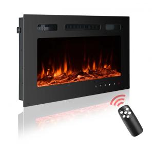 Homajor Lareira Elétrica de Embutir A43x76L Digital, Luz LED, Chamas Multicolorida e Temporizador, 110V, 1500W, Preta