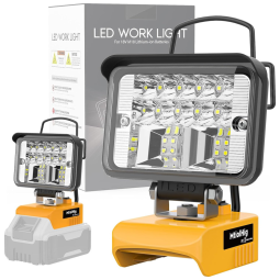 Luz de trabalho 27W 2700LM Alimentada por Bateria Dewalt 18, 20V Não Inclusa, MTIOLHIG LED Work Lights, Amarelo
