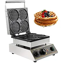 Máquina de Waffle Profissional em Aço Inoxidável com 6 Configurações, 110V, VEVOR, Prata