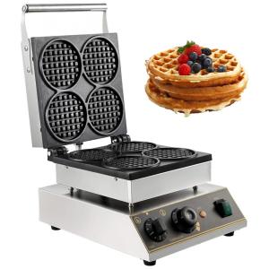Máquina de Waffle Profissional em Aço Inoxidável com 6 Configurações, 110V, VEVOR, Prata
