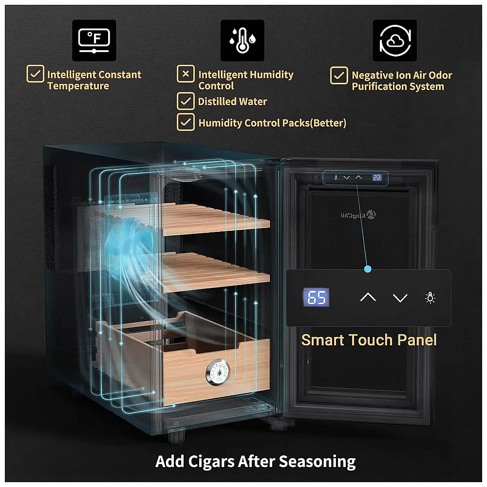 Humidor Elétrico KingChii Preto 23L com Controle de Temperatura e Prateleiras Cedro Espanhol 115V — foto 3