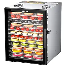 Desidratador de Alimentos Profissional com 12 Bandejas de Aço Inoxidável e Temporizador, 110V 800W, Tinzida, Prata
