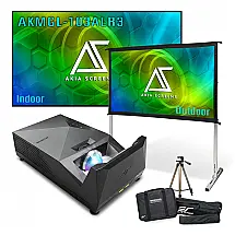 Projetor UST Full HD AKIA SCREENS MosicGO com tela fixa CLR3 103" 16:9 e tela portátil 58" 16:9 alumínio 110V