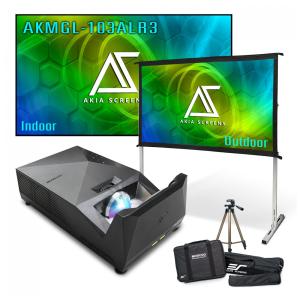 Projetor UST Full HD AKIA SCREENS MosicGO com tela fixa CLR3 103" 16:9 e tela portátil 58" 16:9 alumínio 110V
